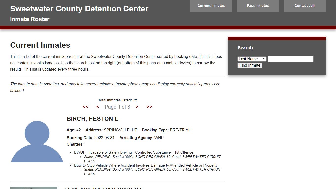 Jail Roster - Sweetwater Combined Communications Joint Powers Board